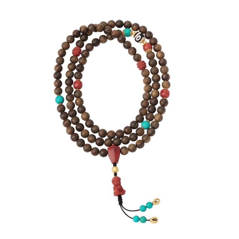 Sinking incense Nanhong green pine 108 beads string six words of truth transfer beads three eyes Buddha beads multi-ring handheld--6