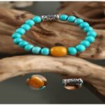 Silver turquoise nanhong string beeswax multi treasure bracelet barrel beads ethnic style birthday gift-8