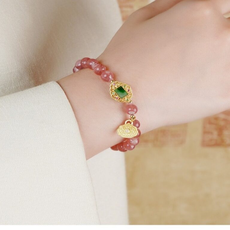 Rhodochrosite Ruyi Lock Bracelet Original Design Niche Bracelet Women's 925 Silver Jade Beads-6