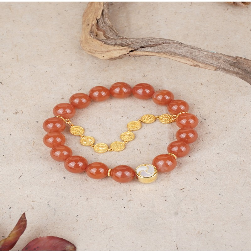 Nanhong Xi Xuan Bao Strings Women's Round Beads Tibetan Ethnic Style Original Design Red Agate Bracelet-6