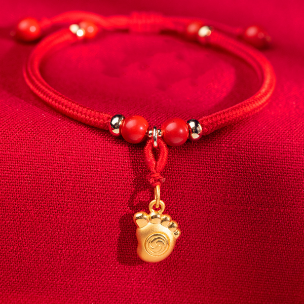 Pure gold 999 gold bracelet baby red rope transit beads baby hand rope accessories-1