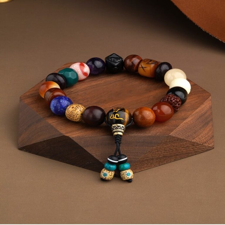 Cow bone obsidian multi-precious tiger teeth dzi eighteen sub-Buddha bead strings for men and women models bracelet ethnic style--4