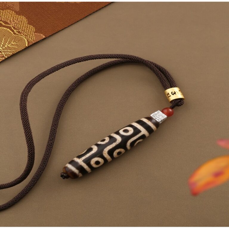 Nine-Eyed Dzi Tibetan Lanyard Men and Women Necklace Transit Beads Pendant Agate Silver Pendant-4