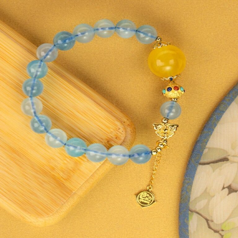 Beeswax Multi Treasure String Pixi Brave Nanhong Jasper Transit Beads Peach Blossom Crystal Aquamarine Ladies Bracelet-10