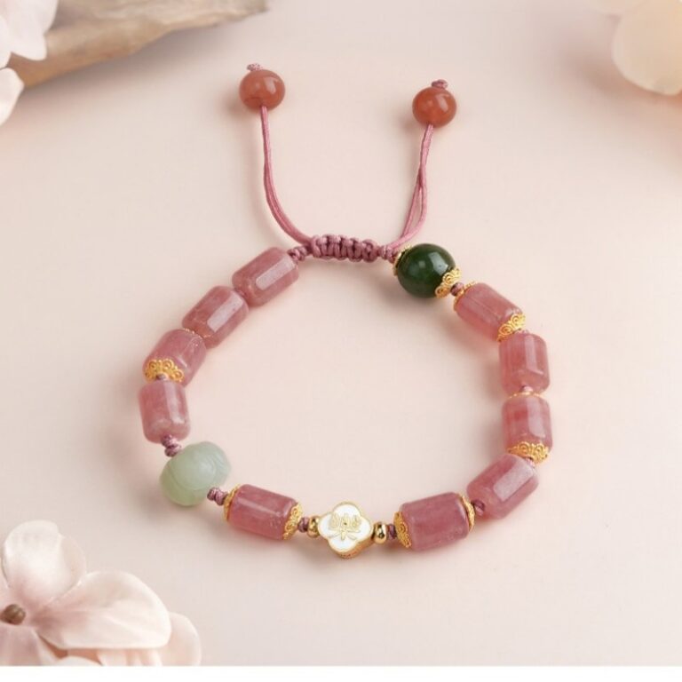 Rhodochrosite Ruyi Lock Bracelet Original Design Niche Bracelet Women's 925 Silver Jade Beads-7