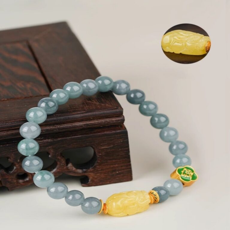 Blue jadeite strings for the current year lucky beads jade beads beaded bracelet women's birthday gift-8