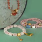 Pink Crystal Bracelet Women Rutilated Strawberry Crystal Peach Blossom String Beeswax Aquamarine Carrying Beads-1