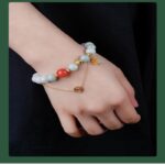 Jade pearl bracelet women's jade strings single-ring Nanhong transfer beads birthday gift for mother-9