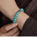 Silver turquoise nanhong string beeswax multi treasure bracelet barrel beads ethnic style birthday gift-9