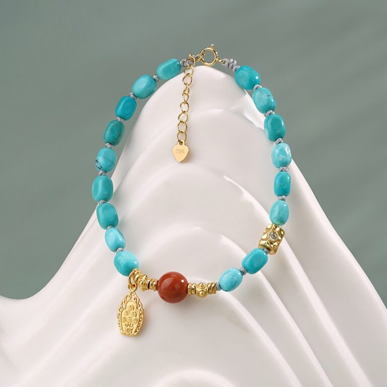 Turquoise strings random beads nanhong transfer beads women's niche Tibetan disc play bracelet-8