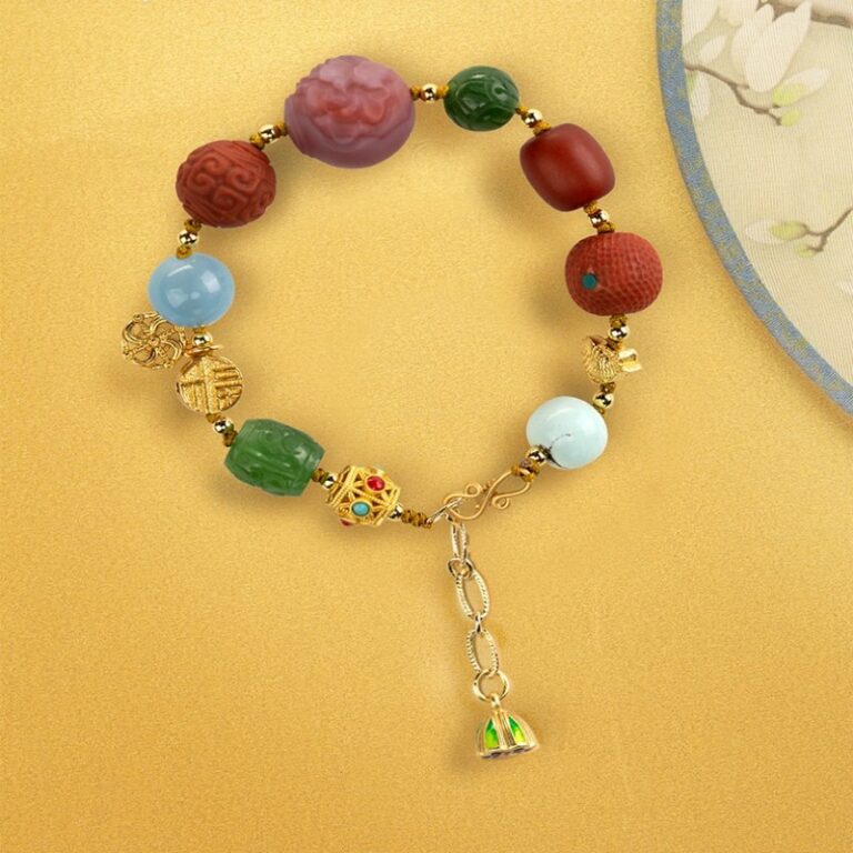 Beeswax Multi Treasure String Pixi Brave Nanhong Jasper Transit Beads Peach Blossom Crystal Aquamarine Ladies Bracelet-5