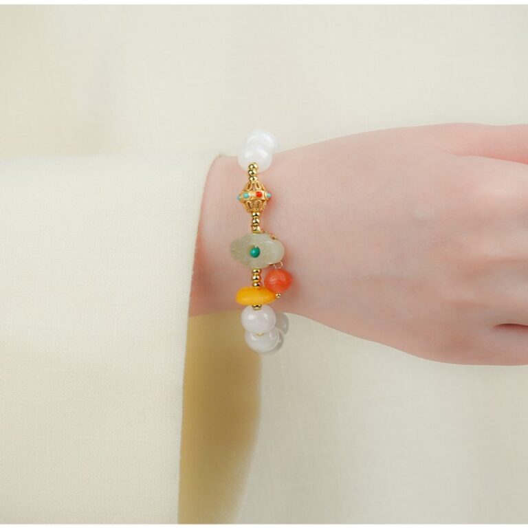 Hetian jade jasper string female transit beads Nanhong beeswax Ruyi women's multi-precious bracelet-9