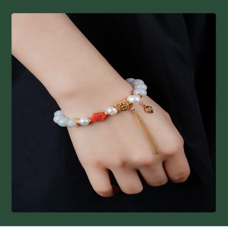 Jade pearl bracelet women's jade strings single-ring Nanhong transfer beads birthday gift for mother-10