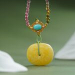 925 Silver Beeswax Tourmaline Pendant Turquoise Necklace Rope Chain Birthday Gift for Mum Necklace-9