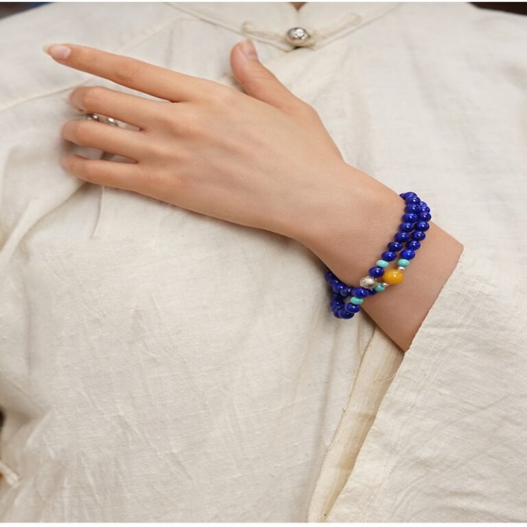 Lapis lazuli Nanhong green pine 108 beads strings women's strings multi-turn bracelet bracelet playing disc game -10