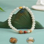 White Jade Strand Red Flesh Tiger Tooth Dzi Bead Tibetan Women's Simple Niche Design Bracelet-9