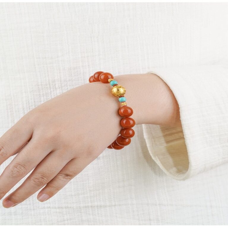 Sichuan material nanhong agate strings women's persimmon red Lunar New Year transit beads bracelet-9