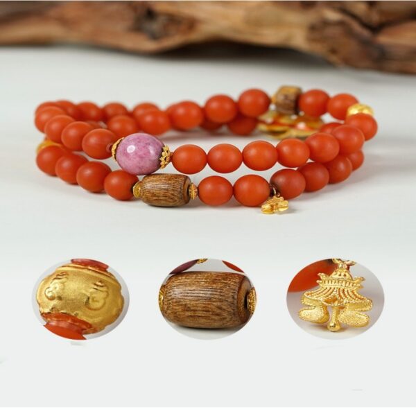 Baoshan Nanhong foot gold nine eyes dzi bead 108pcs Buddha bead string female agate bracelet-10