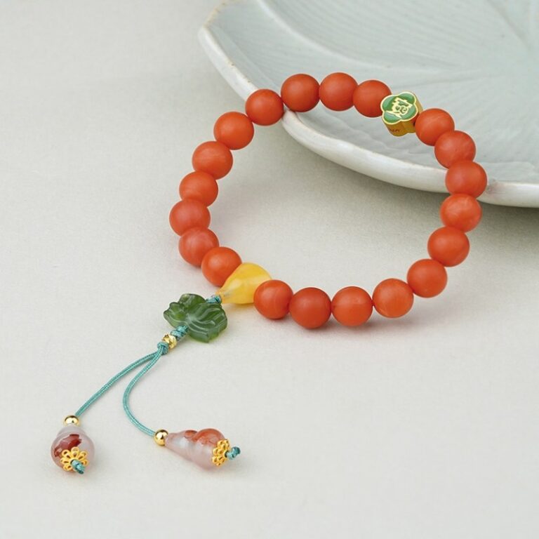 Baoshan southern red string women's red agate bracelet persimmon red beads rosary-3