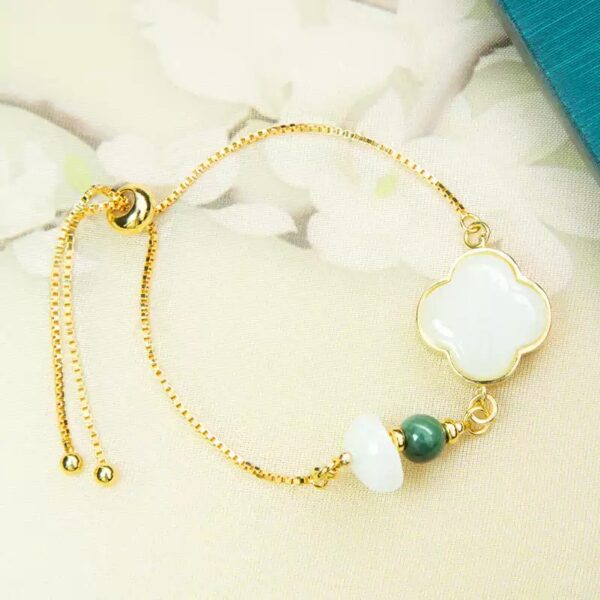 Blossom and Fortune Hetian Jade String Female Jadeite Carrying Beads Hand Rope S925 Silver Gold Plated Bracelet-1