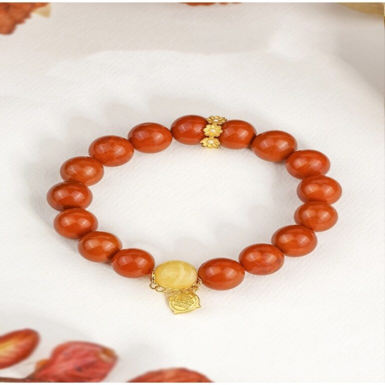 Sichuan material nanhong agate strings women's persimmon red Lunar New Year transit beads bracelet-10