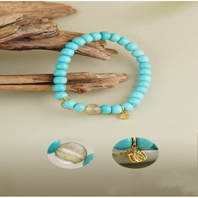 Pure Gold Bar Pendant Turquoise String Women's Tibetan Single Circle Ethnic Style Bracelet Ethnic Style-12