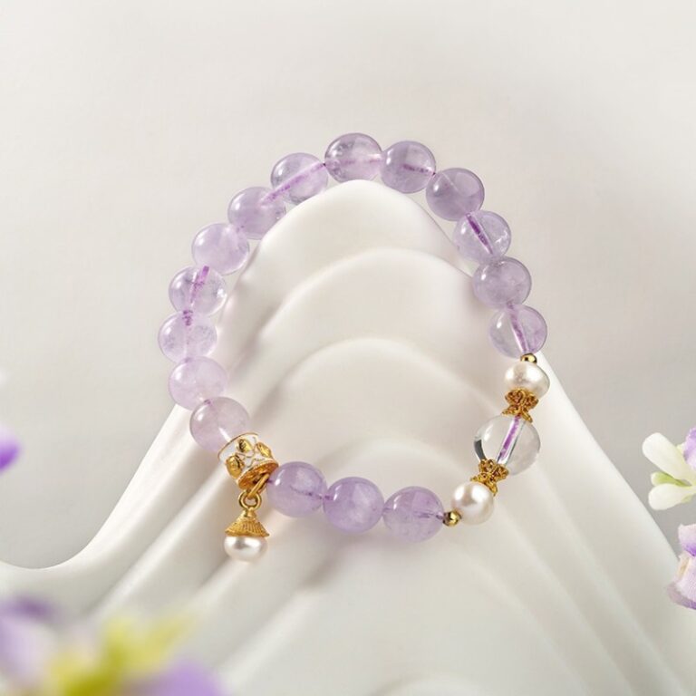 Amethyst Bracelet Women's Lavender Purple Beads Beaded White Crystal Bracelet Girls Premium-14