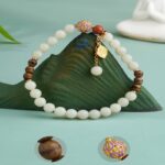 White Jade Strand Red Flesh Tiger Tooth Dzi Bead Tibetan Women's Simple Niche Design Bracelet-11