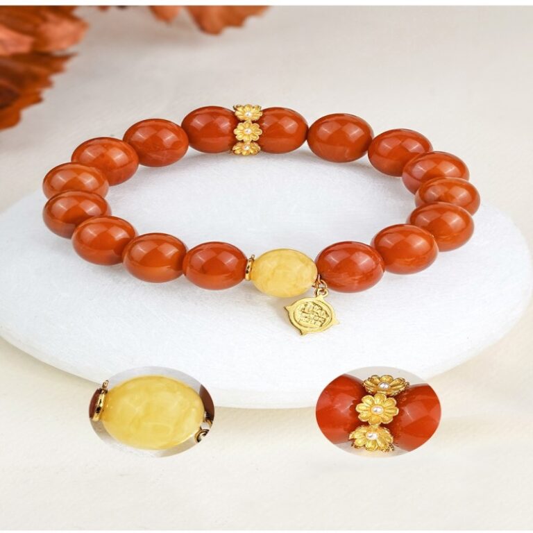 Sichuan material nanhong agate strings women's persimmon red Lunar New Year transit beads bracelet-11