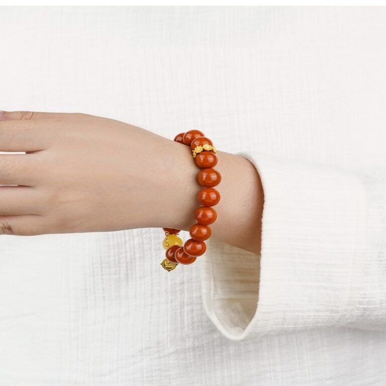 Sichuan material nanhong agate strings women's persimmon red Lunar New Year transit beads bracelet-12