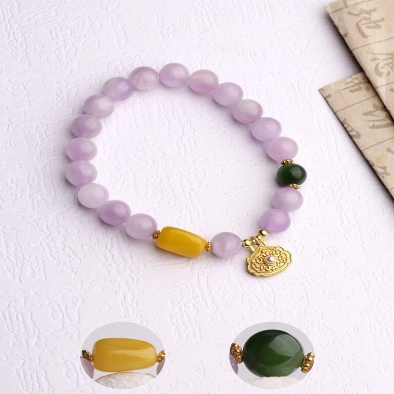 Flourishing dream shadow purple lithium Hui strings beeswax and field jade pearl women's hand accessories dream purple bracelet-11