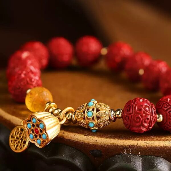 Imperial Cinnabar Bracelet Women's Six Characters of the Lunar New Year Beeswax Transfer Beads Red Women's Bracelet-1