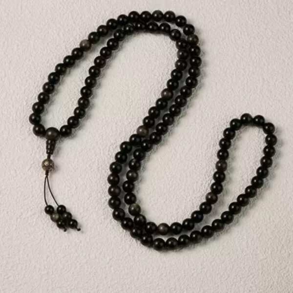 Obsidian Buddha Bead String 108Pcs Women's Gold Obsidian Handheld Rosary Bracelet Beads-1