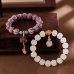 Twilight Mountain Purple Bracelet Ice Clear White Glaze Lotus Bracelet Waking Lion Rouge Snow BFF Buddha Bead Bracelet-3