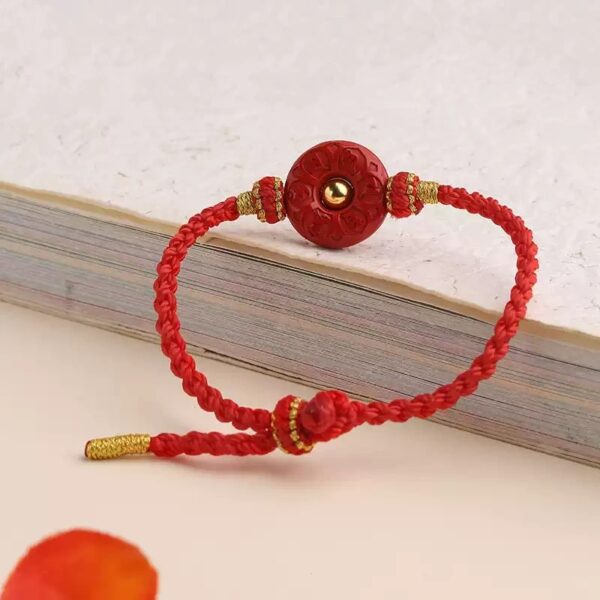 Cinnabar peace button hand rope six words of truth men and women's models couples weaving this year red bracelet-2