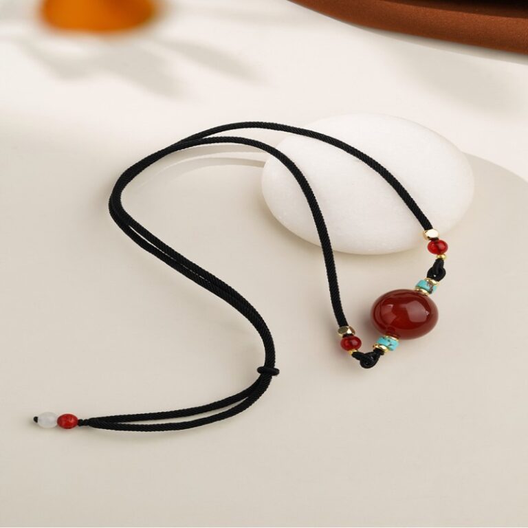 Red agate necklace necklace women's transit beads adjustable pendant simple niche premium feeling pendant-1