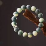 Green and White Gradient Carving Bodhi Root Single Circle String Men and Women Handheld Disc Play Buddha Rosary Beads Literature Bracelet-5