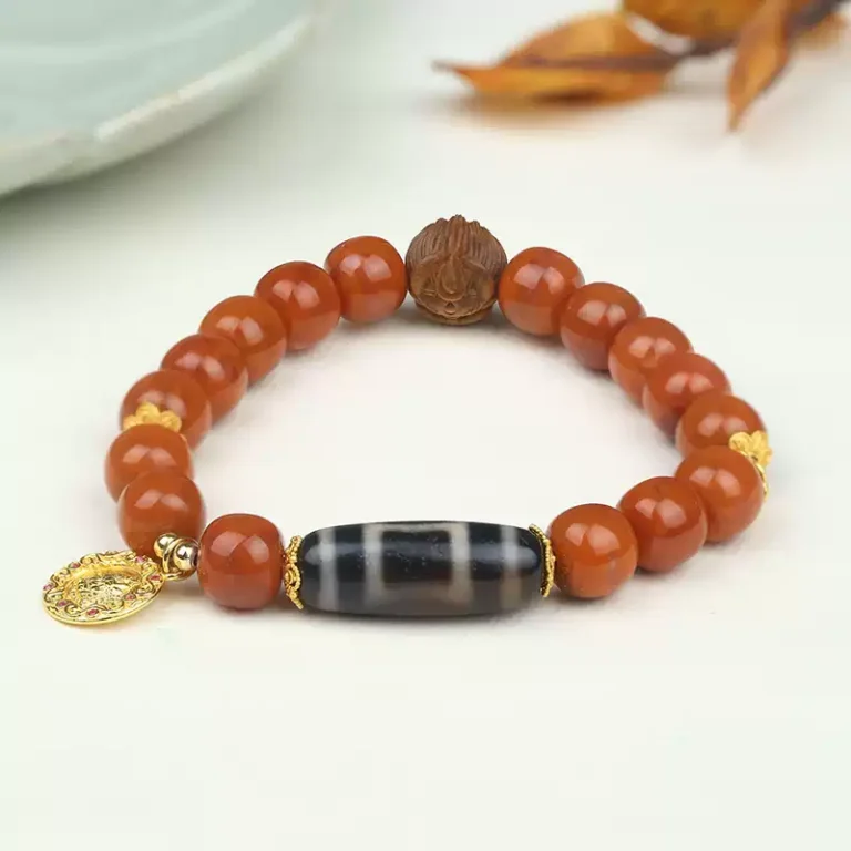 Chuan Material Nanhong One Eye Dzi Old Sandalwood Single Circle String Women's Bead Bracelet-1