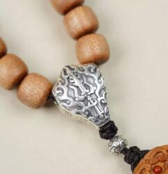 Silver red old sandalwood 108 bead string wooden handheld rosary Buddha beads men and women models pendant-1