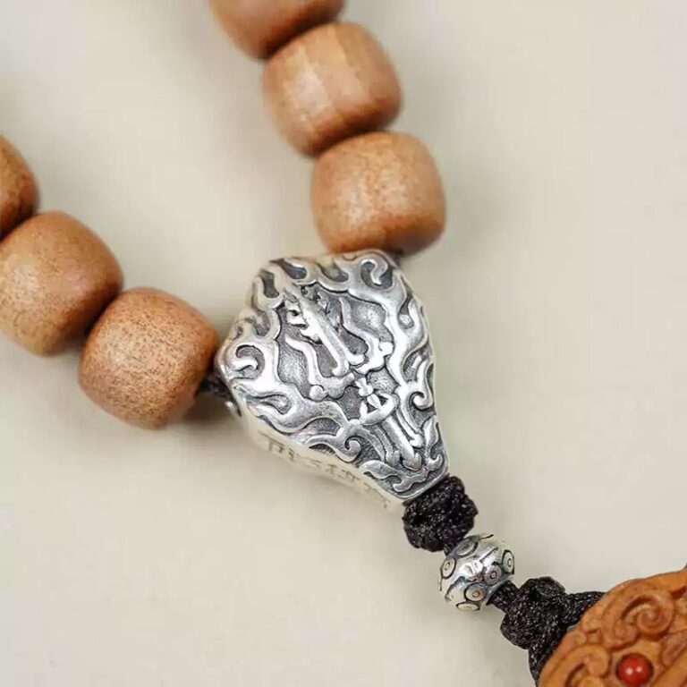 Silver red old sandalwood 108 bead string wooden handheld rosary Buddha beads men and women models pendant-1