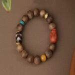 Incense Nanhong Tiger Tooth Dzi Bead String Agate Green Pine 925 Silver Buddha Bead Disc Play Wooden Bracelet-1