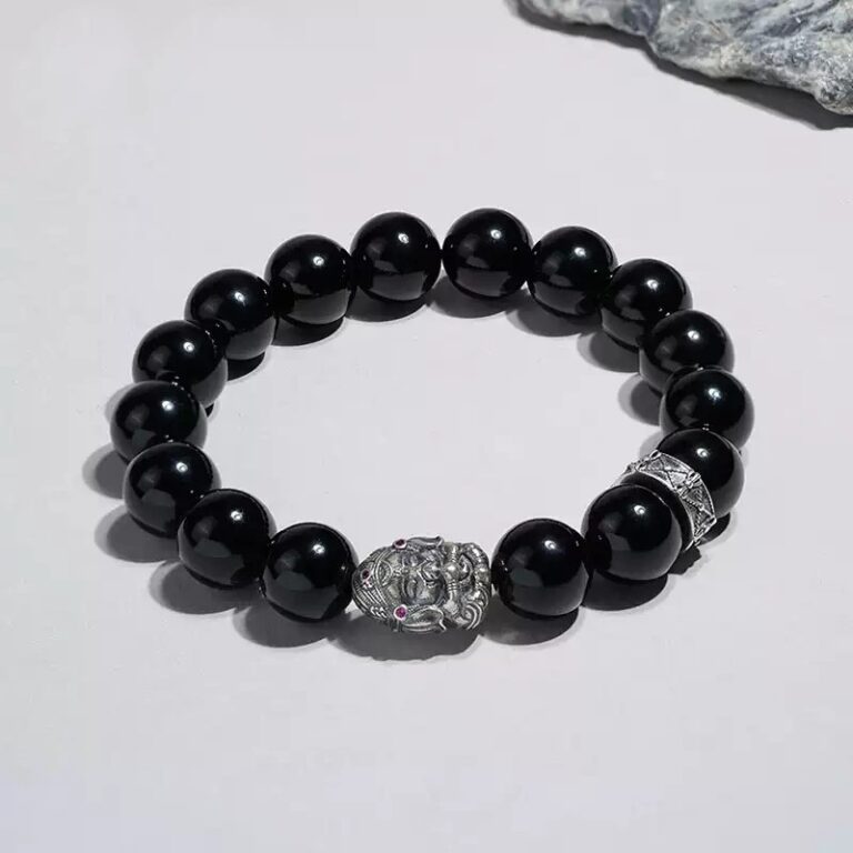 Obsidian Strings Buddha Beads Silver Obsidian Men's Niche Transfer Beads Civic Play Disc Playing Beads Bracelet-1