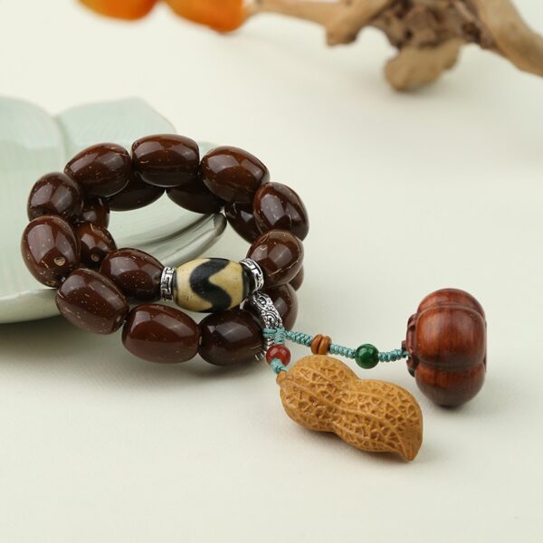 Purple and Gold Mouse Tiger Tooth Dzi Bead Handheld Agate Rosewood Wooden String Disc Play Literature Rosary-2