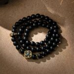 Three-eyed Dzi Bead Strings Black Onyx Buddha Beads Bracelet Playing Disc Playing Handheld Rosary Male Models-1