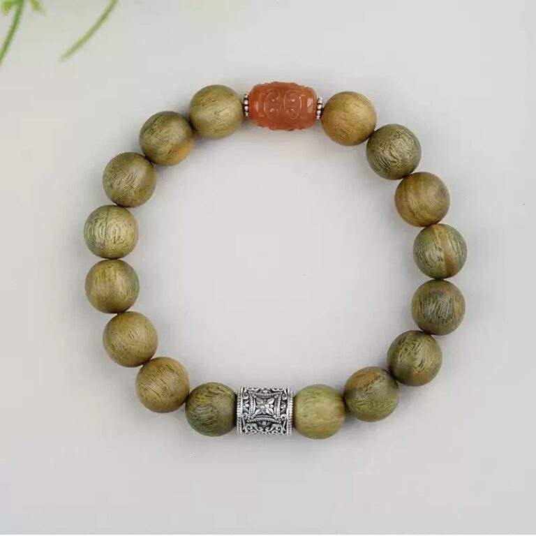 925 Silver Green Sandalwood Strings New Chinese Style Buddha Beads Rosary Beads Transfer Beads Play Disc Play Bracelets for Men and Women Models-1