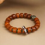 Beef Bone Skewers Dzi Beads Tibetan Fragrance Ash Buddha Beads Rosary Agate Running Ring Men's Bracelet-6