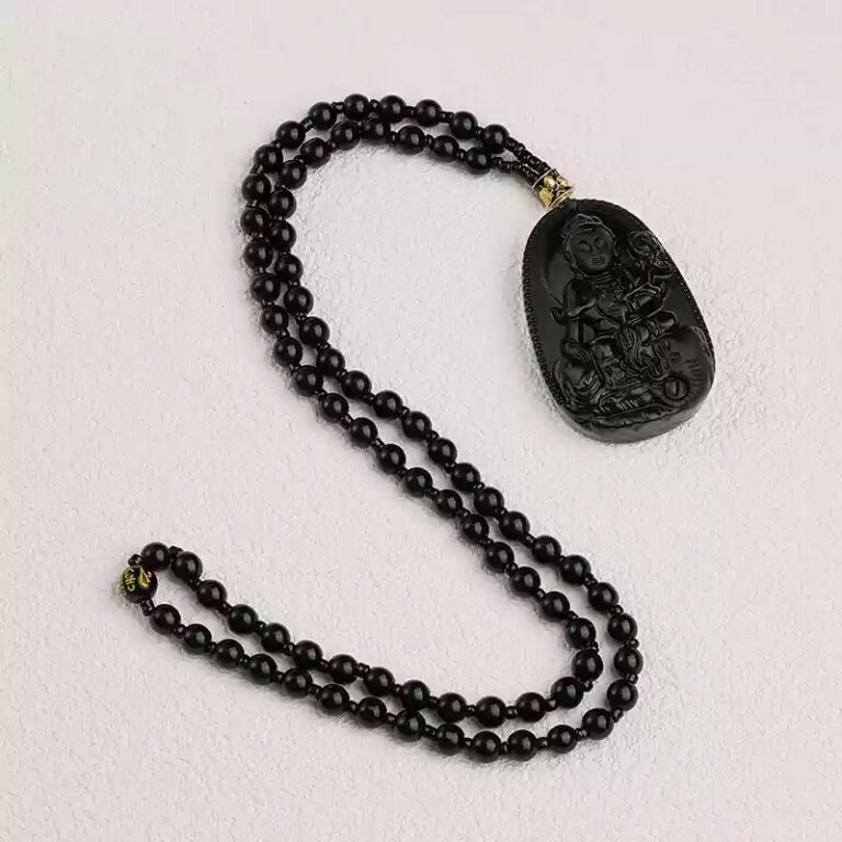 Obsidian Buddha Necklace Men and Women Models Six Words of Truth Transfer Beads Zodiac This Year Pendant Pendant-1