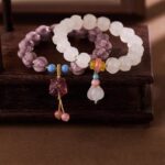 Twilight Mountain Purple Bracelet Ice Clear White Glaze Lotus Bracelet Waking Lion Rouge Snow BFF Buddha Bead Bracelet-4