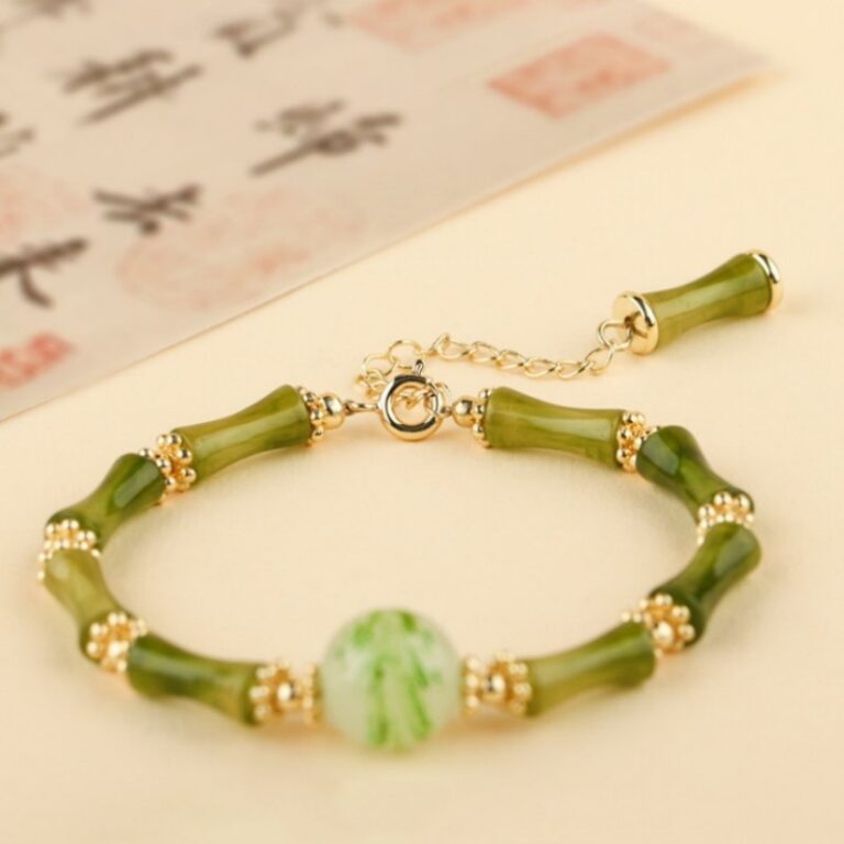 Green Jade Jiejie Master String Upper Shore Peace Good Luck Inviting Peach Blossom National Style Hand String Chain-2