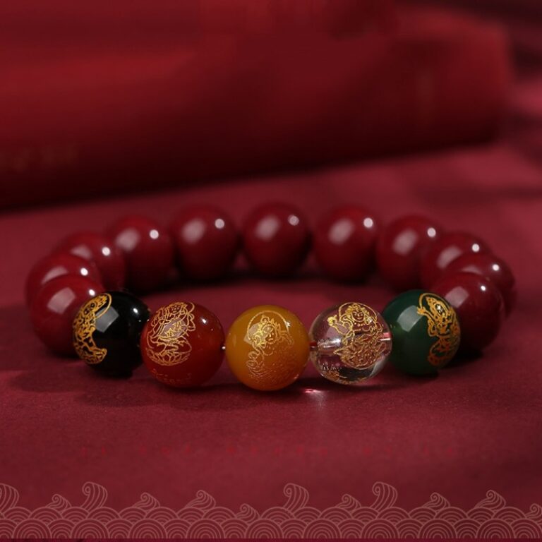 Cinnabar String Bracelet Official Flagship Shop Natural Female Genuine Original Ore Agate Transit Beads Men's Models Five Road God of Wealth-3